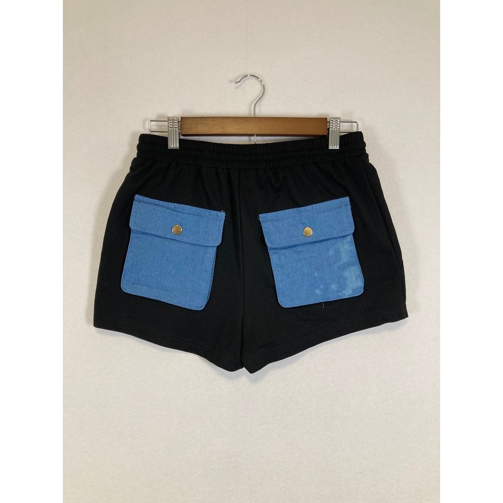 Kaylee‎ Kollection Shorts Women Medium Black Blue Contrast Utility Pocket Jersey